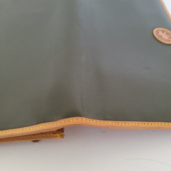 Hunting World Vintage Designer Tan Green Wallet Italian Retro Nylon Leather - Picture 7 of 11